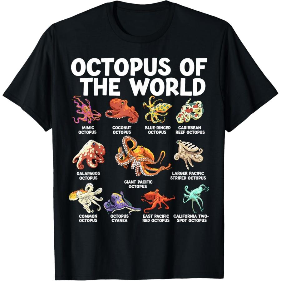 Octopus Of The World Kawaii Types Of Octopus Sea Animal T-Shirt S