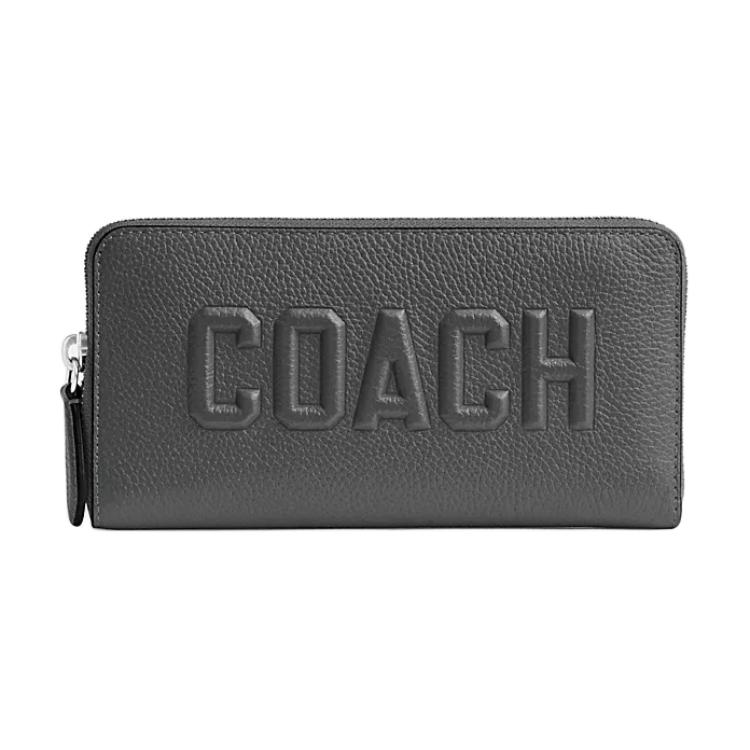 Coach Accordion Wallet 19 Logo Pattern Zipper Closure Leather Wallet Men wallet Charcoal-Gray CW715-CHR Charcoal Gray