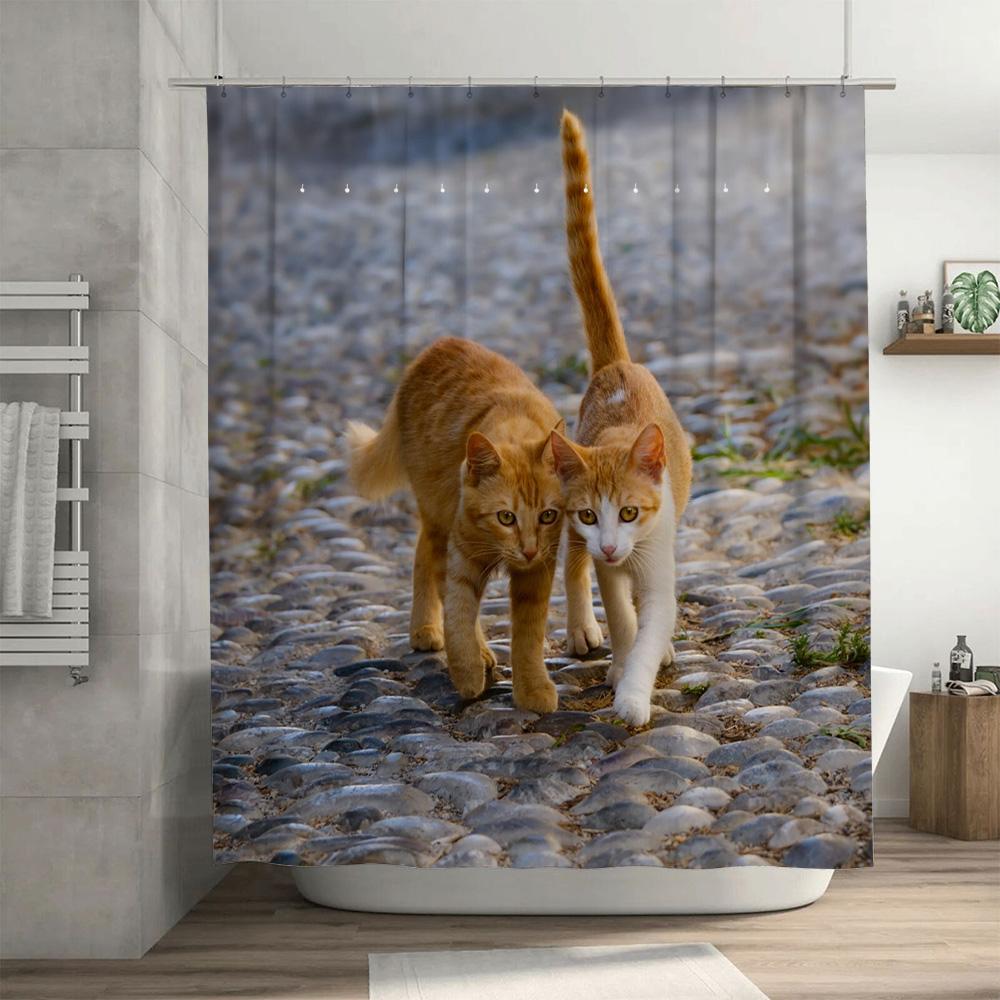 Sprchový závěs s potiskem koček Koupelnová dekorace pro milovníky koček Omyvatelný Voděodolný Design zvířecího mazlíčka Závěsný na stěnu