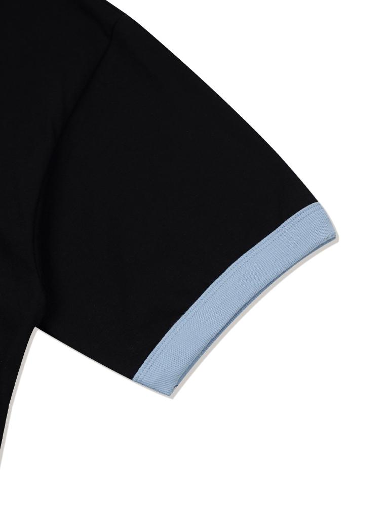 LA MAISON STUDIO Unisex Oversized Puppy Surfing Ringer Short Sleeve T-Shirt Black Blue (Fce2Ts401M)