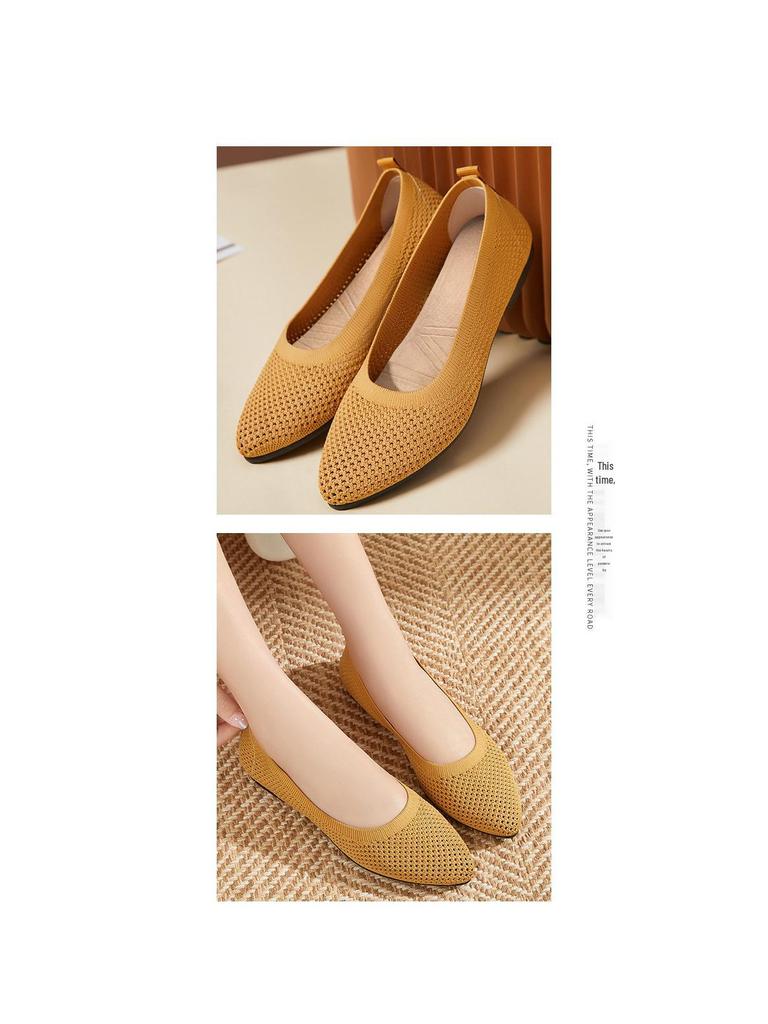 Solid Color Women's Pointed Toe Fly-knit Casual Flats