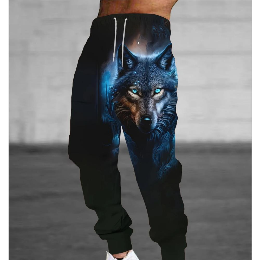 2026 Hot Selling Fashionable and Cool Wolf Pattern Men's Casual Elastic Medium 3D Printed Loose Fit Winter Outdoor Pants