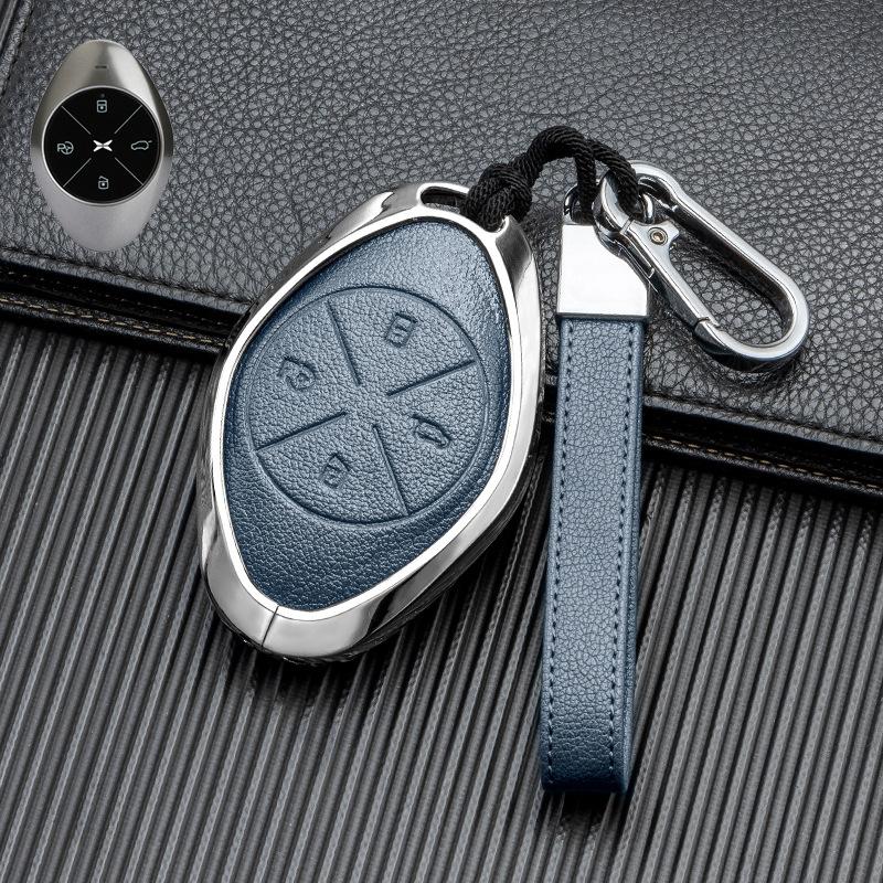 Signal Unobstructed, Suitable for Xiaopeng P7 G9 G3 P5 Metal All-inclusive Double-sided Leather Car Key Protective Case