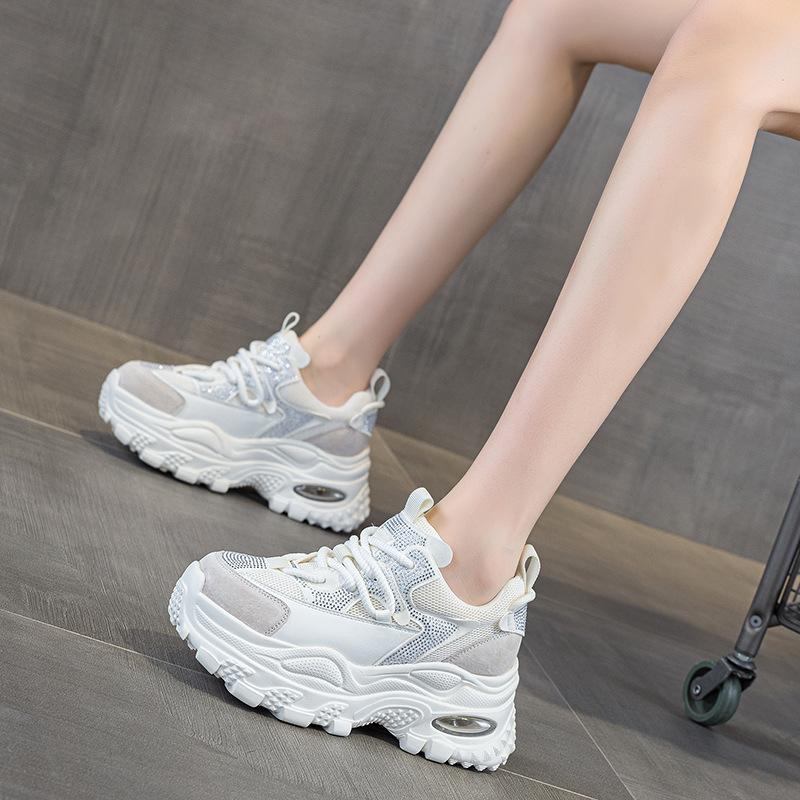 Thick-soled Retro Dad Shoes Women's 2025 Autumn New Height Increase Casual Fashion Versatile Sports Hot Diamond Red Women's Shoes