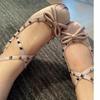 V Family Riveted Satin Ballet Shoes Female Bow French Single Shoes Flat Bottom Mary Jane Princess Shoes
