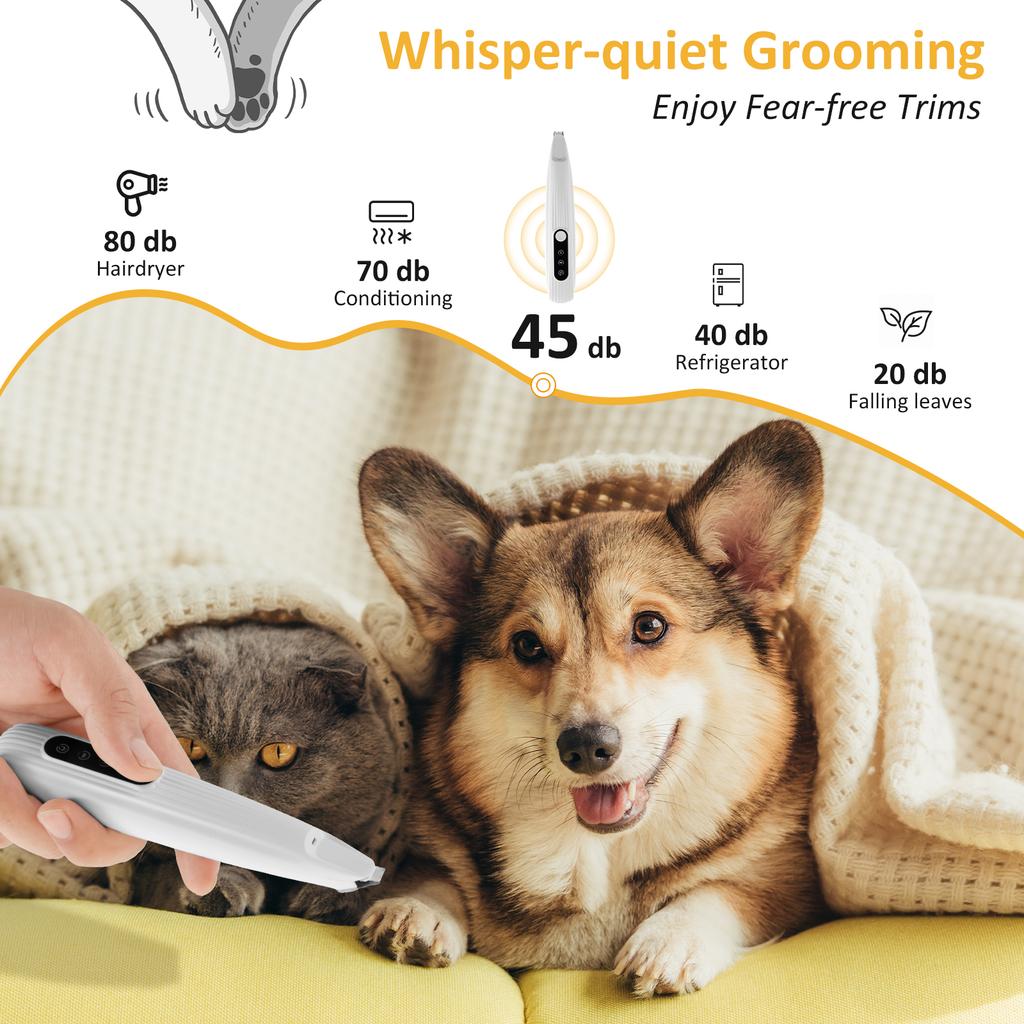 Pet Dog Paw Trimmer with LED Light USB Rechargeable Pet Grooming Clippers Portable Dogs Hair Clippers Low Noise Grooming Tool