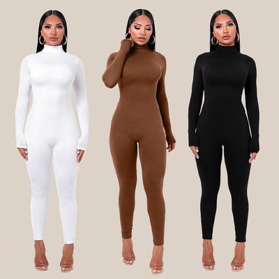 Mode Damen Einfarbig Stehkragen Eng Anliegende Langarmhose Sport Fitness Overall