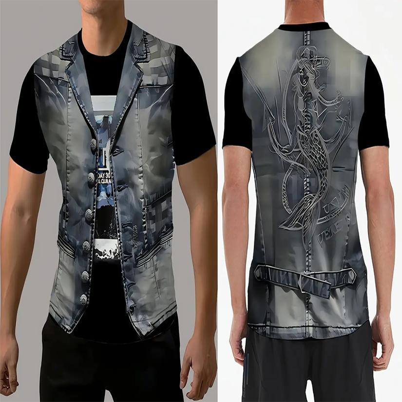 Men's Skeleton Graphic T-shirts Funny 3D Fake Jacket Print Men Women Punk Street Style T shirt Casual Outdoor Youth Tees Y2k Top
