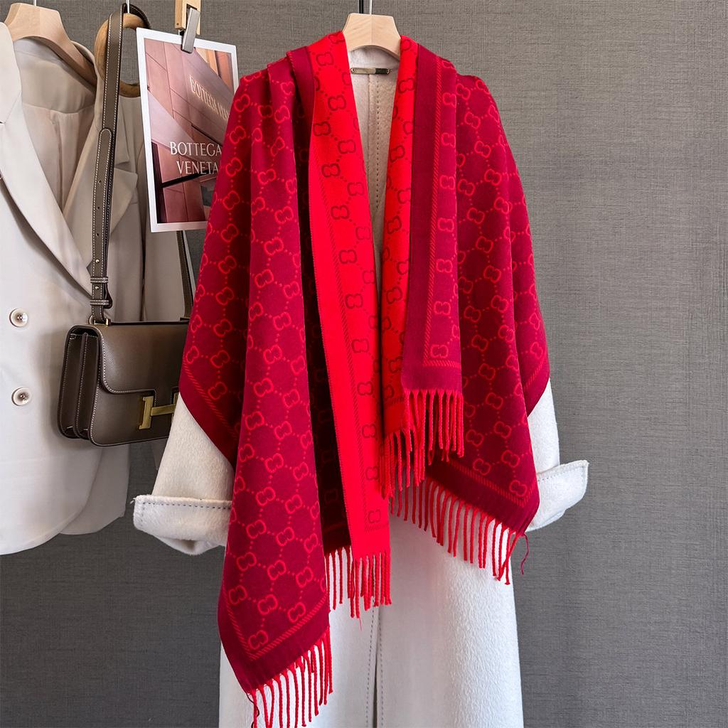 Autumn and winter new letter jacquard double-sided imitation cashmere jacquard scarf women's long tassel warm scarf shawl versatile