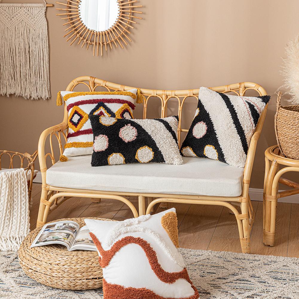 Ins Wind Tufted Pillowcase Coffee Color Cushion Cover Geometric Pattern Living Room Sofa Bed Waist Pillow Back Rest