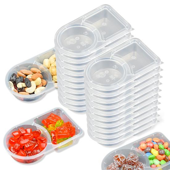 Double Compartment Condiment Container with Lids And Spoon Leakproof Sauce Box Reusable Transparent Seasoning Containers for Kitchen Cafe Restaurant