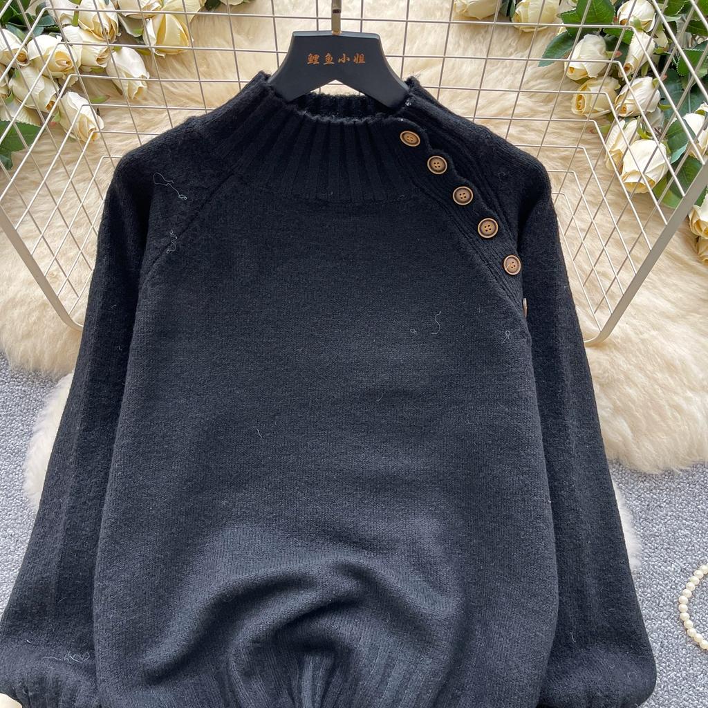 Autumn Winter Women College Style Stand Collar Knitted Sweater Pullover Tops For Girl