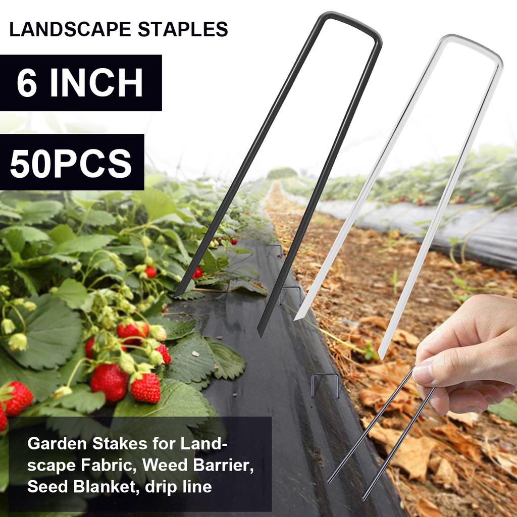 Buy 6 Inch 50Pcs UType Garden Stakes Galvanized Landscape Turf Staples