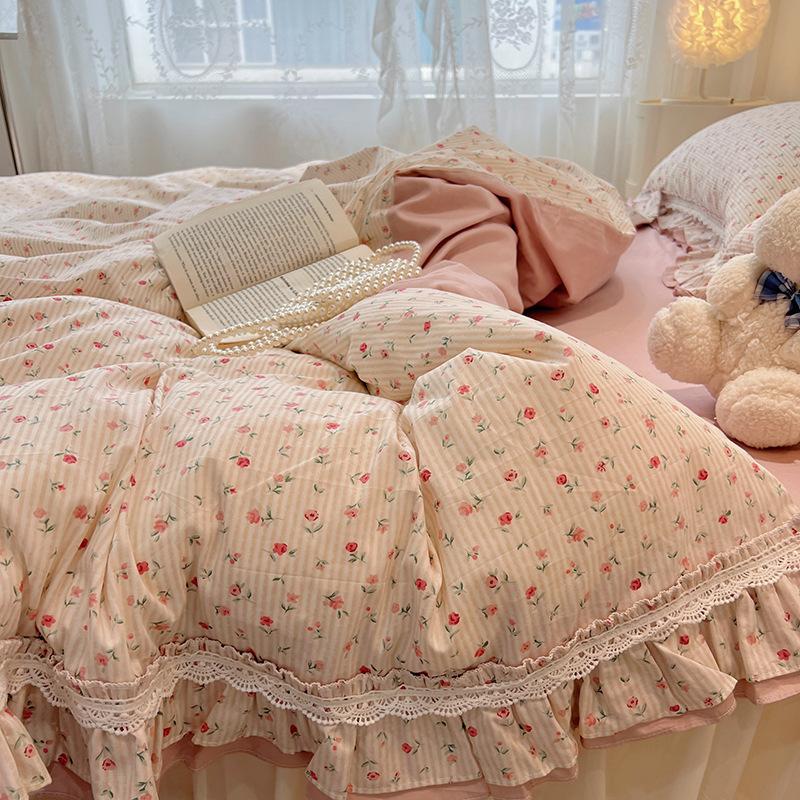 Cotton Bedding Four-piece Set Lace Quilt Cover Bed Sheet Pillowcase