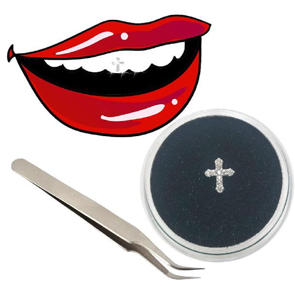 Gems Silver Zircon Cross 1 PCS Tooth gems DIY Teeth gems at Home Tooth gem Professional Starter kit Tooth gem Starter kit Teeth Jewelry gems kit