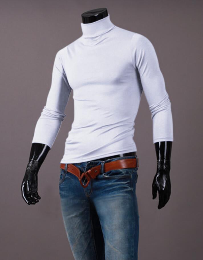 Spring and Autumn Men's Slim Fit Stand Up Collar Base Shirt, High Neck Long Sleeved T-shirt, Casual Versatile Solid Color Pullover