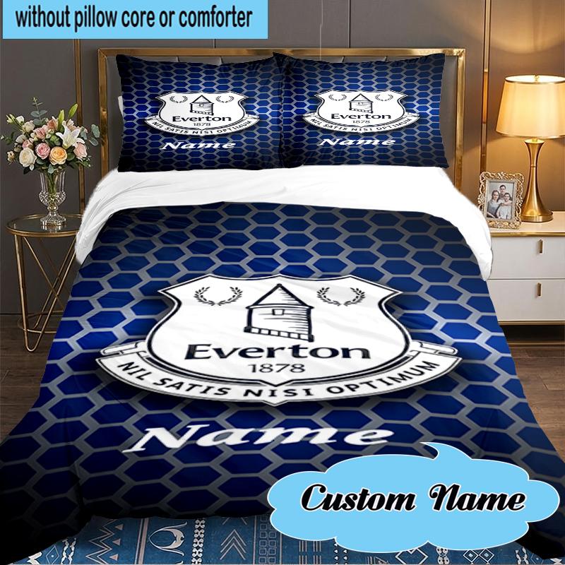 Custom Name Everton Football Club Crest Bedding Set 3pcs, Bedding Set Including 1pc Duvet Cover And 2pcs Pillowcases for Bedroom, Dormitory Gift