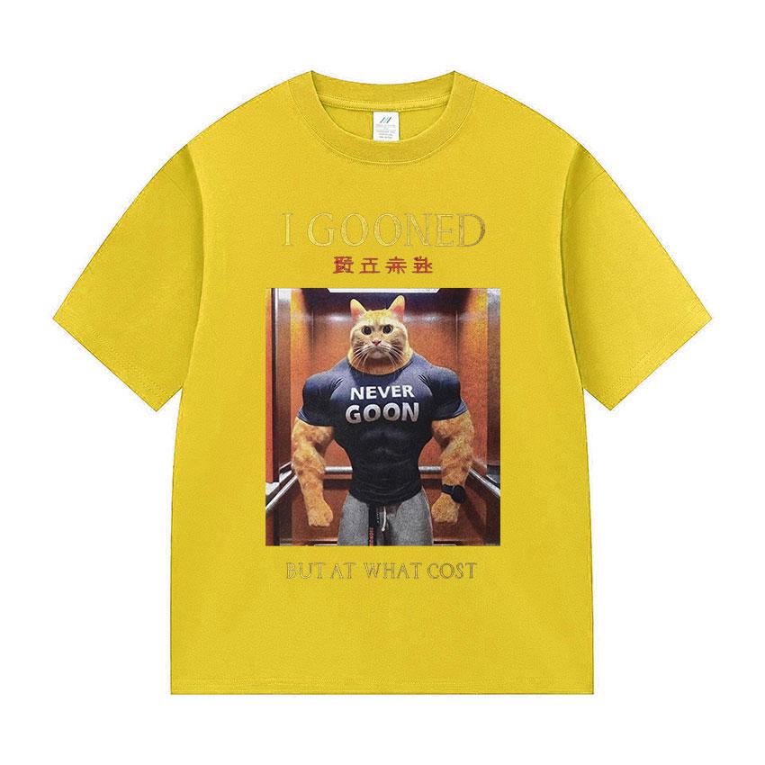 Japanese I Gooned But At What Cost Funny Cat Meme T Shirts Men's Vintage Fashion Cotton Short Sleeve T-shirt Unisex Streetwear
