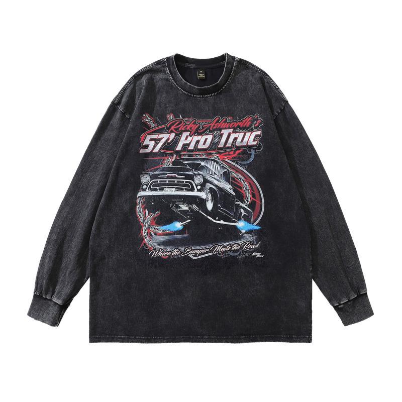 Heavy Cotton Long Sleeve T-Shirt Vintage Vintage Print Washed Vintage Vintage Base Shirt For Men And Women