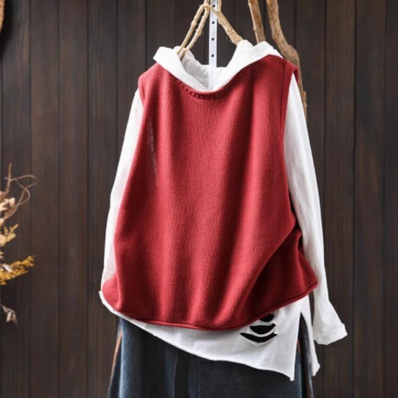 Spring Retro Casual Round Neck Pullover Knitted Vest Women's Loose
