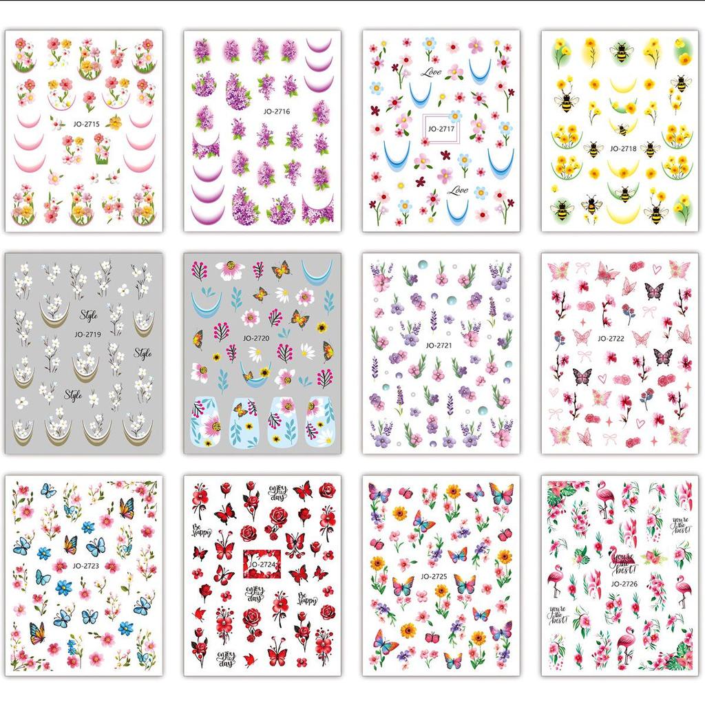 Ins Style Floral Butterfly Rose Self-Adhesive Nail Art Stickers, Same Style as Douyin & Xiaohongshu
