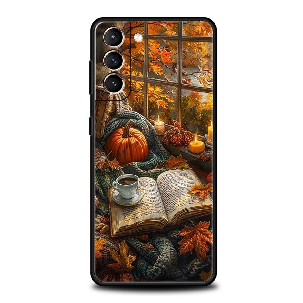 Pumpkin Autumn Leaves Coffee Phone Case for Samsung Galaxy S26 S25 S24 S23 S22 S20 S21 FE Ultra S25 Edge Plus 5G Soft TPU Cover