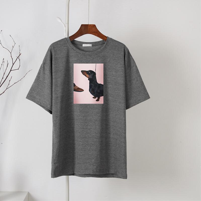 Hirsionsan Vintage Art T Shirt Women Summer Casual 100% Cotton Short Sleeve Tees Female Loose Cartoon Pattern Print White Tops
