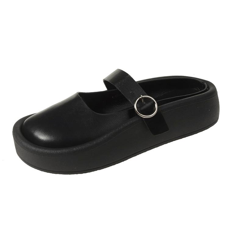 

Модные женские полутапочки ленивые туфли толстая подошва плюс высота уродливые тапочки весенние толстая подошва сплошная пряжка повседневные тапочки женская обувь 37 чёрный