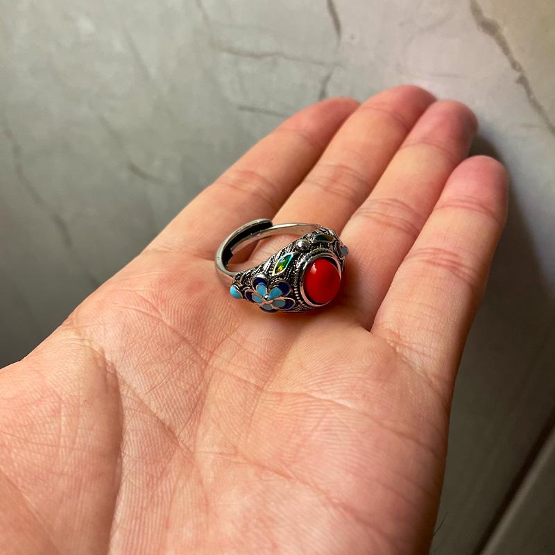 

Ретро Филигранное Инкрустированное Красное Кольцо Обожженное Синее Дворцовое Панк Готическое Открытое Кольцо Для Женщин Ручной Работы Унисекс Дизайнерские Циркониевые Аксессуары resizable