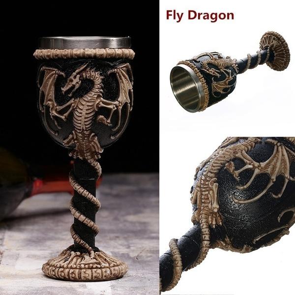 3D Gothic Skull Goblet Double-Layer Stainless Steel Interior Skull Dragon Design Bar Party Home Wine Goblet-200ml