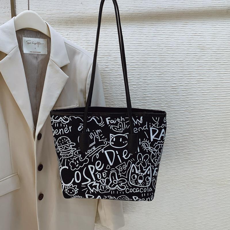 Graffiti Tote Bag Niche Design Handheld Cloth Bag Women's Bag Autumn New Casual Shoulder Bag Large Capacity Underarm Bag