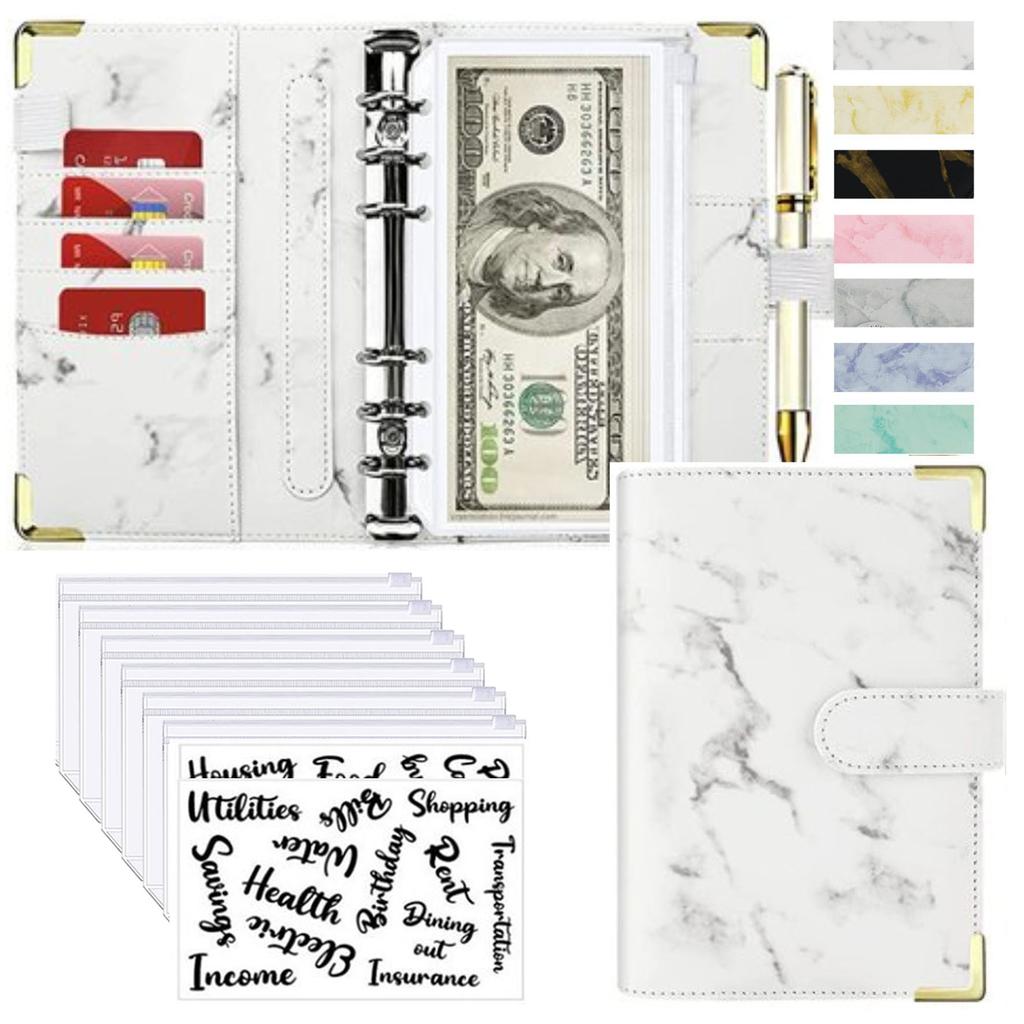 A6 Money Saving Organizer PU Leather Budget Binder Marble Notebook Budgets Planner  Envelope Office School Supplies
