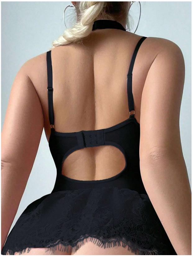 European & American Lace Mesh Bandage Splicing Slimming Nightdress Lingerie Set