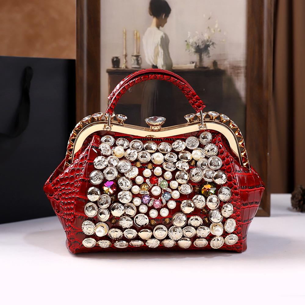 

Personalized Women S Bags, Fashionable Portable Bucket Bags, Handmade Beaded Rhinestones, Trendy Shoulder Messenger Bags.