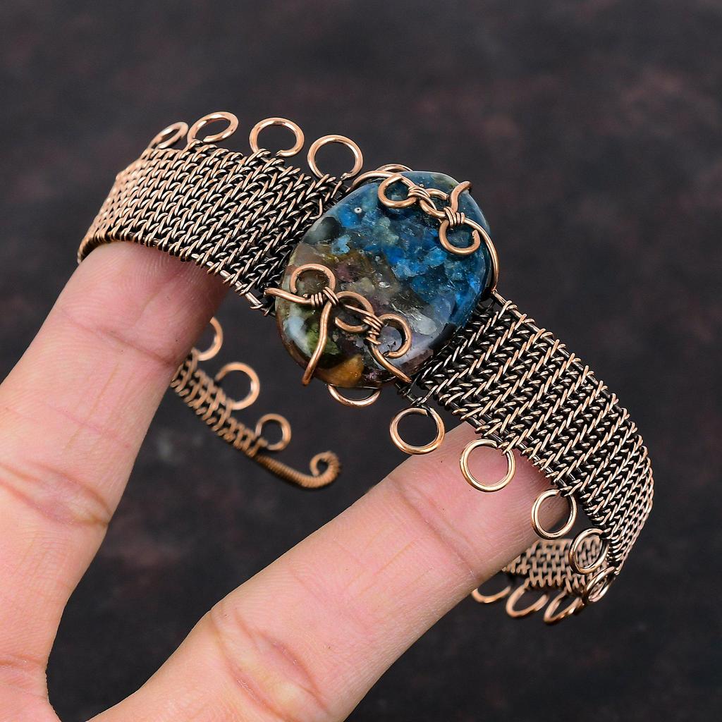 Kupfer Wassermelonen Turmalin Armreif Kupferdraht gewickelt Manschettenarmband Verstellbarer Armreif Kupfer Schmuck Edelstein HandgemachtEr Armreif Geschenk für Sie