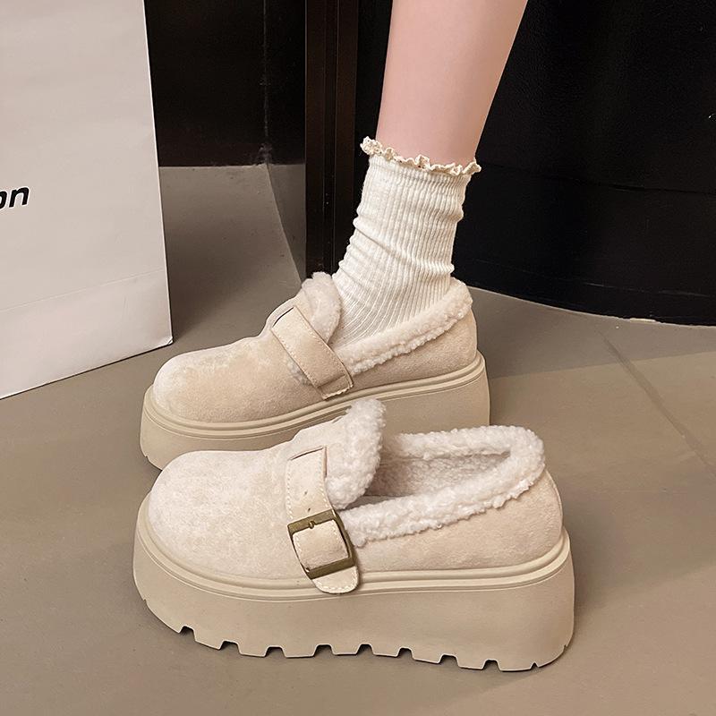 Muffin Platform Cotton Shoes Children 2025 New Autumn and Winter Velvet Loafers Fluffy Snow Boots Women's Bread Cotton Shoes