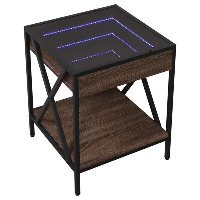 VidaXL Coffee Table with LED Infinity Brown Oak 40x40x49 Cm, Side Table, Living Room Table, End Table, 847696