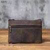 NZPJ Men's Real Leather Card Bag Vintage  First Layer Cowhide Lady's Change Purse Zipper Wallet Key Bag Driver's License Bag