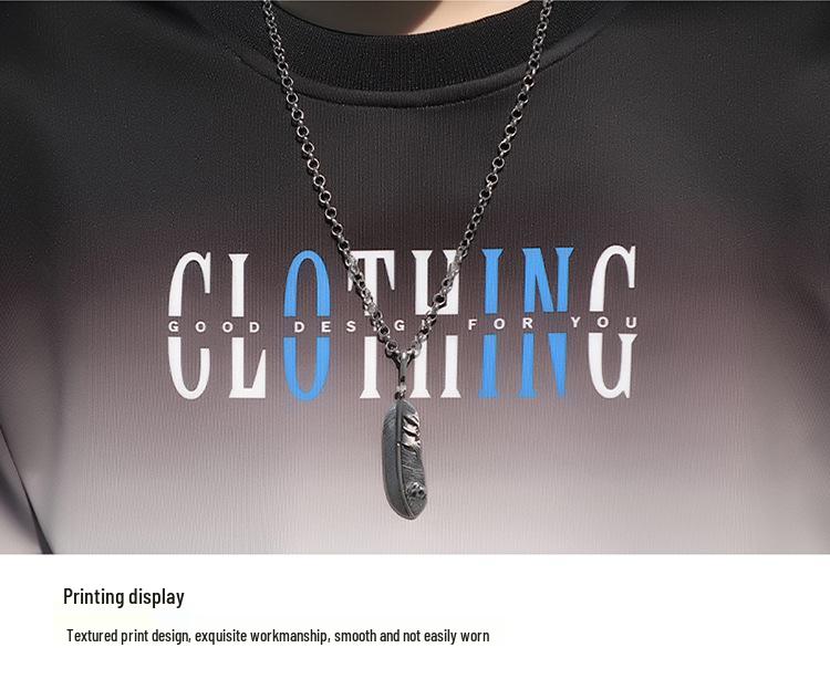 Men's Gradient Long Sleeve Pullover: Spring & Autumn Korean Style Loose Fit Letter T-Shirt.