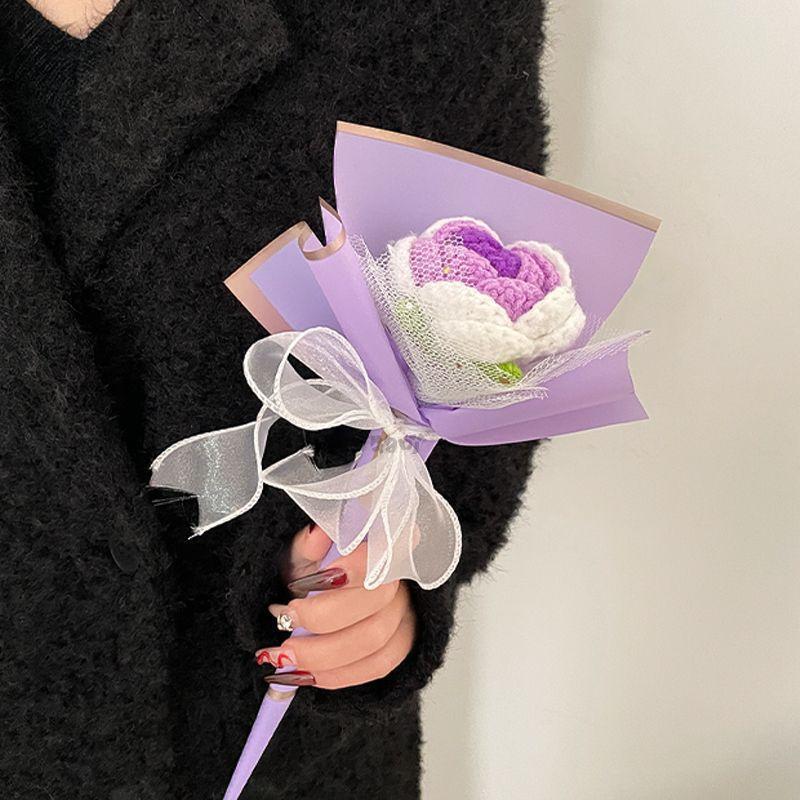 Creative Knitted Rose Fairy Stick Valentine's Day And Birthday Gift Sweet Lovely Crocheted Sunflower Magic Wand Small Bouquet