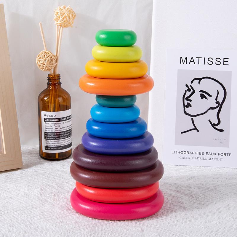 Stacking Balance, Early Childhood Education Rainbow Stacked Stone Pebble Building Block Color Cognition Stacked Music Toys
