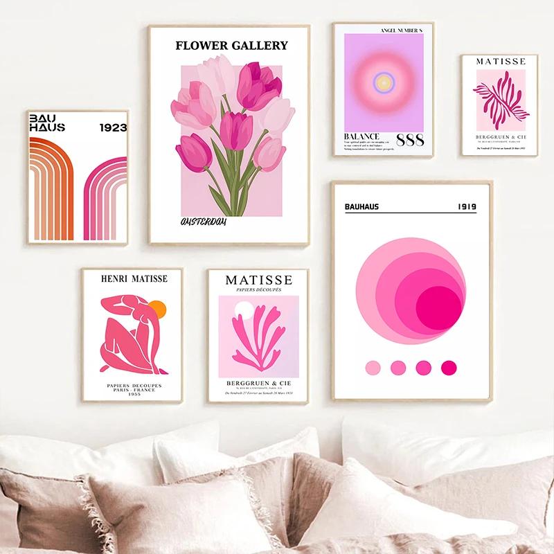 Matisse Bauhaus Angel Number Picasso Flower Wall Art Canvas Painting Pink Tiger Poster Picture Modern Living Room Interior Decor
