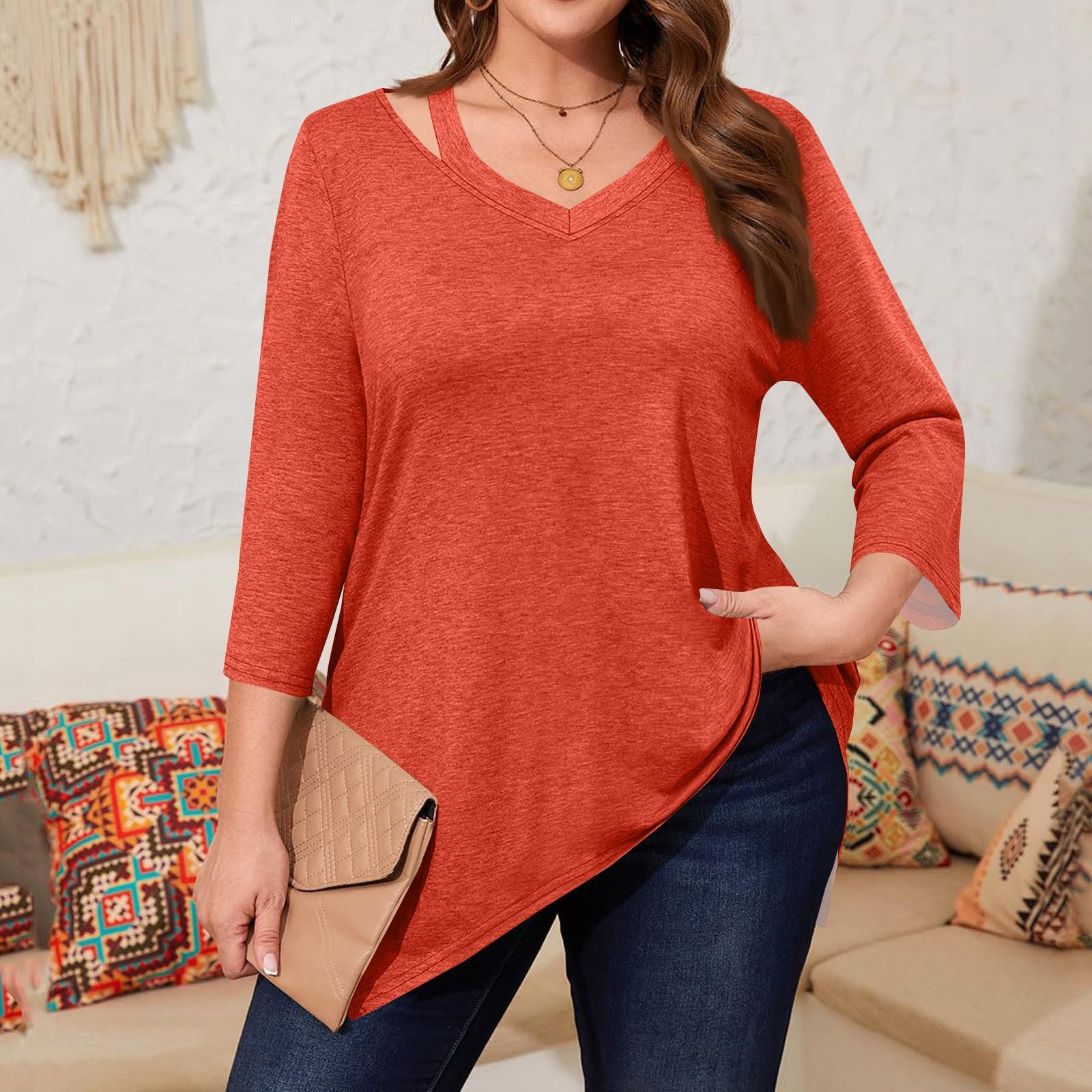 

Женские однотонные топы больших размеров с вырезом в виде капли и рукавом 3/4, элегантные повседневные топы L