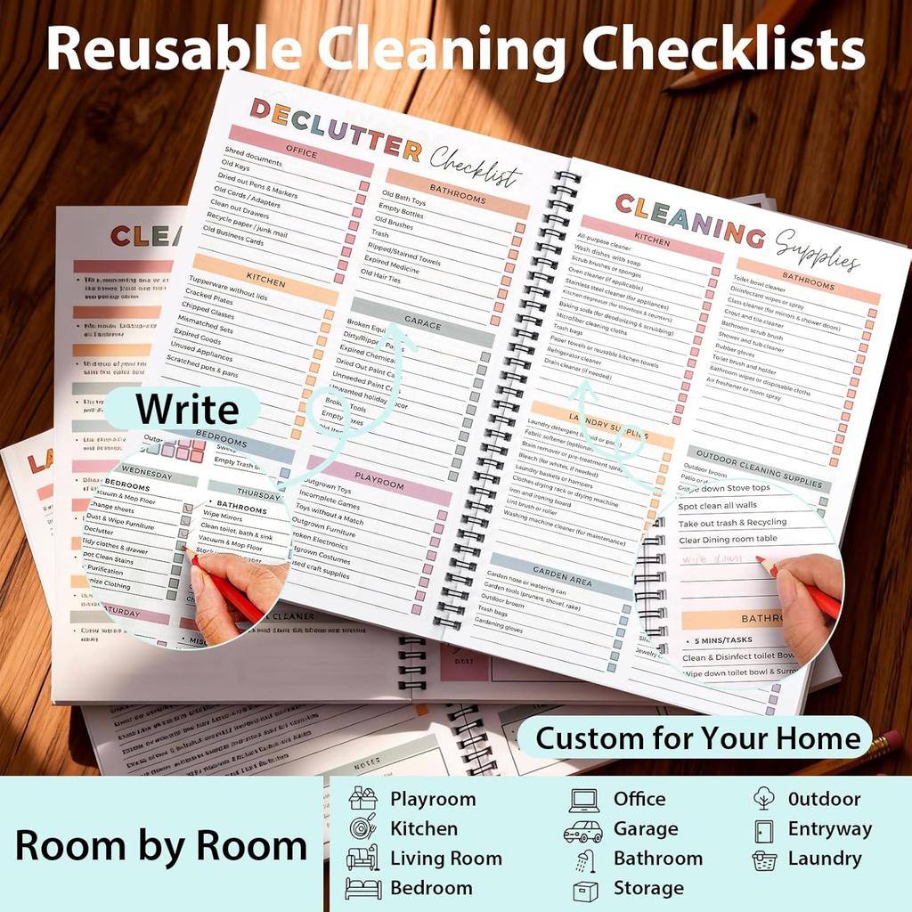ADHD Cleaning Planner for Adults and Teens - Daily, Weekly & Monthly Cleaning Schedule & Checklist - Reble Household Chore Organizer with DIY
