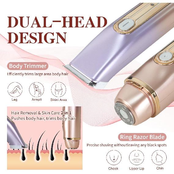 Dual-Head Women's Hair Trimmer – Safe Body, Bikini & Facial Hair Removal, Wet & Dry, USB Rechargeable, Travel-Friendly Personal Grooming