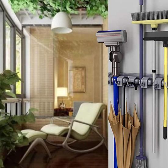 Wall Mounted Mop Clip Broom Holder Load-bearing Easy To Install 5 Slots Strong Heavy Duty
