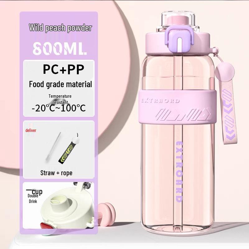 High-Capacity Flip-Top Sports Water Bottle with Straw