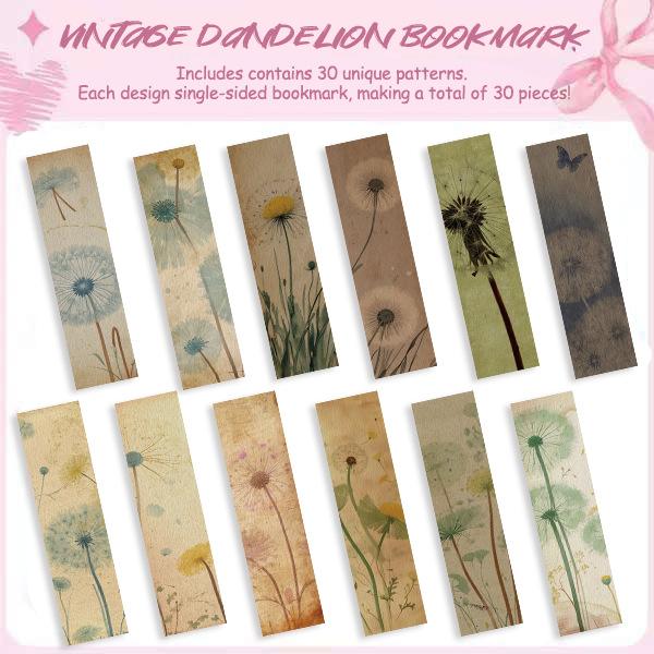 30 Cartoon Retro Dandelion Hand Note Literary Creative Materials Ins Reading Paper Bookmark DIY Decorative