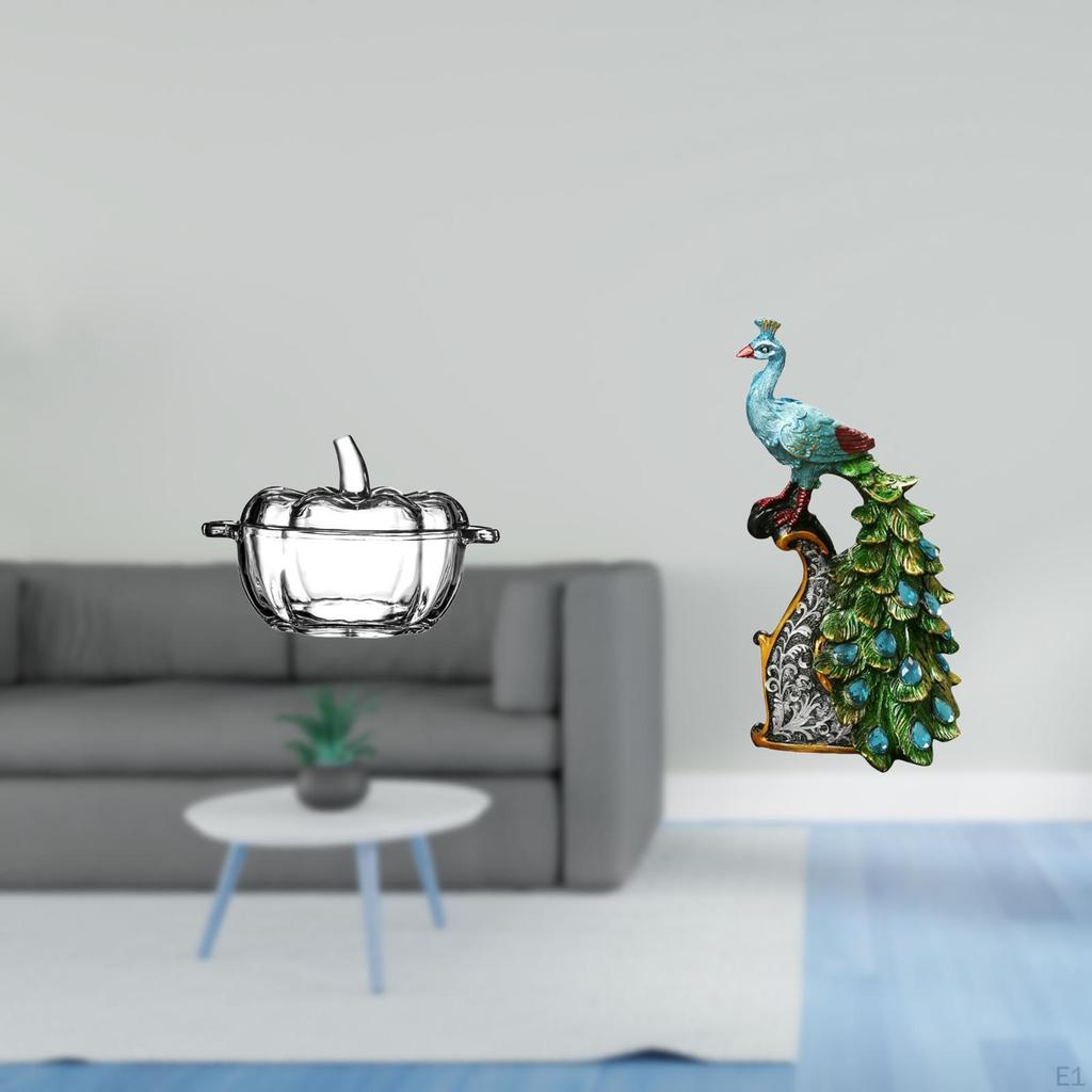 Glass Candy Dish Pumpkin Shaped Bowl with Lid And Peacock Statue Animal Sculpture Collection for