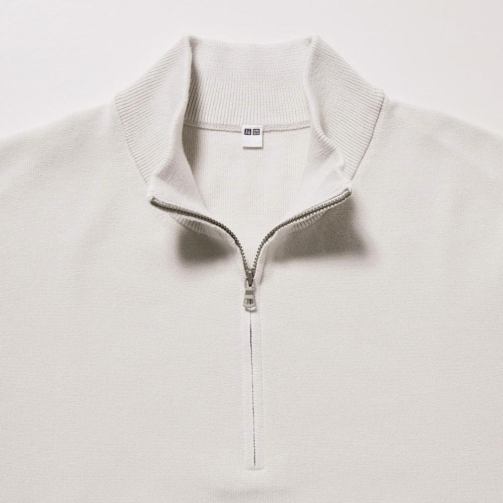 Uniqlo SS23 Solid Half-Zip Pullover Long Sleeve Stand Collar Sweater Men Sweater Light-Gray 456316-02